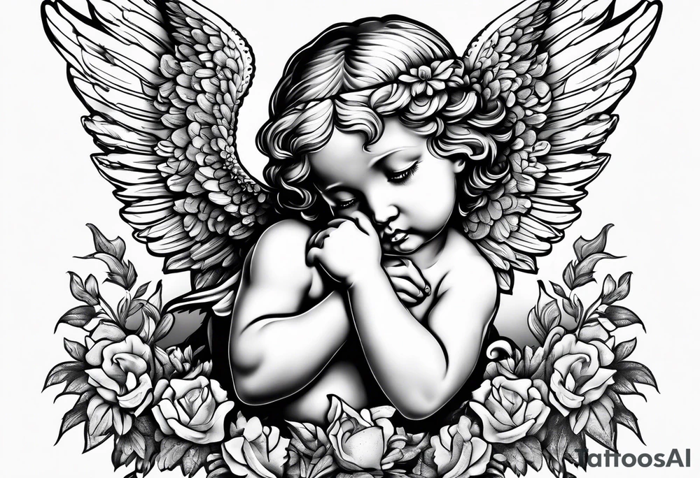 Crying cherub angel with tattoos on it tattoo idea