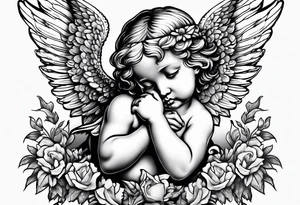 Crying cherub angel with tattoos on it tattoo idea