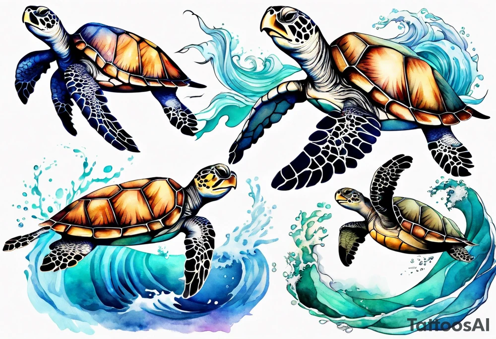 Sea turtle surrounded by waves tattoo idea