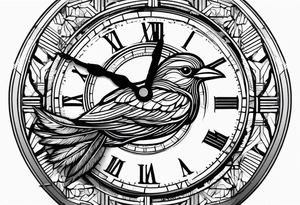 a bird clock but the bird's feathers are falling wich represents the fugacity of time tattoo idea