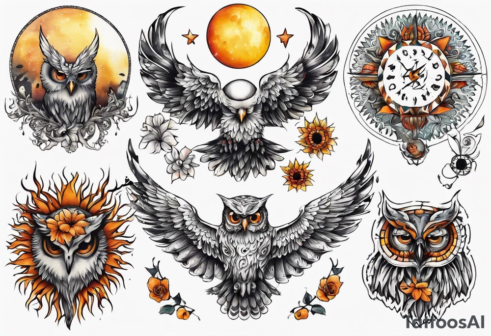 Mond und Sonne Eule 
 Berlin tattoo idea