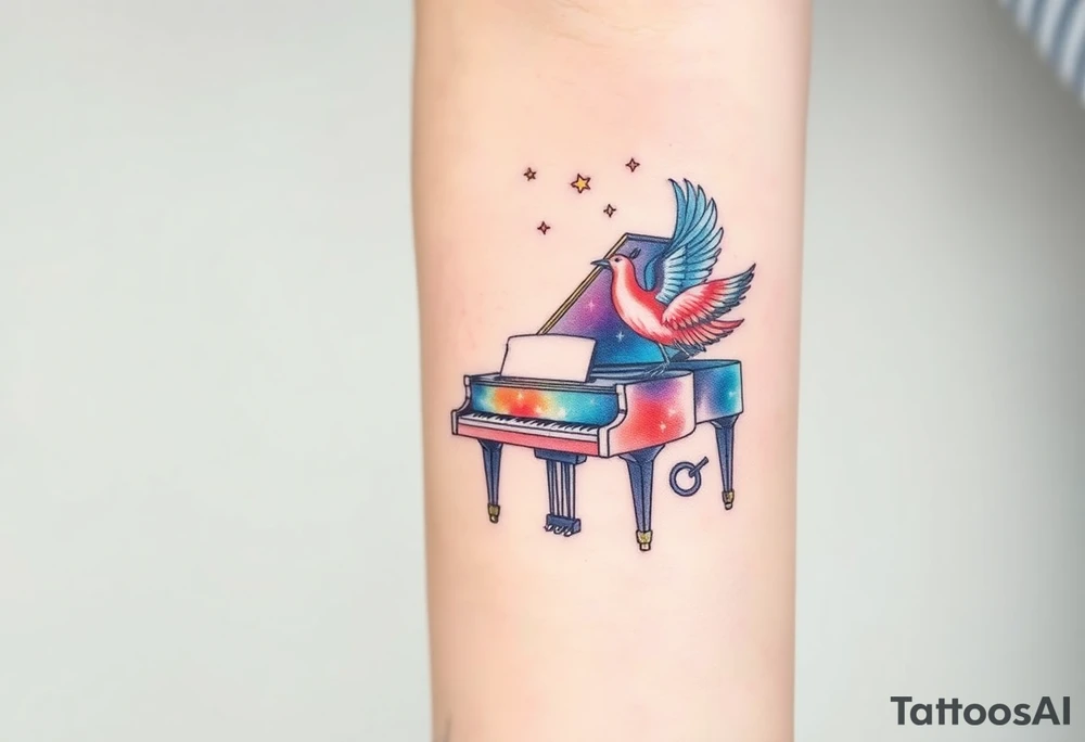 grand piano under stars and pheonix tattoo idea