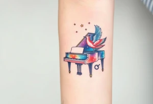 grand piano under stars and pheonix tattoo idea