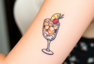 Fun cocktail that you would get on a Caribbean cruise in a short square glass with lots of garnishes tattoo idea
