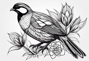 Quails, desert flowers tattoo idea
