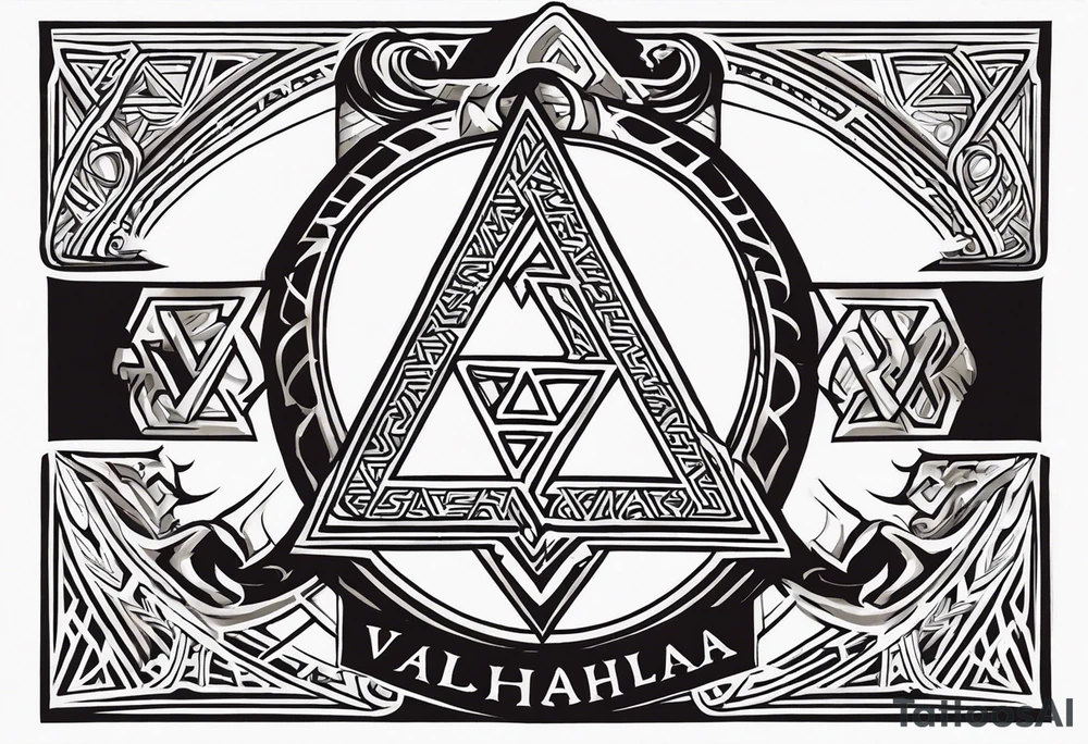 Valhalla sword shield axe Valknut tattoo idea