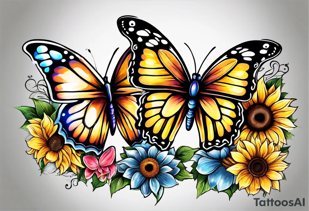 Sunflower with butterflies tattoo idea