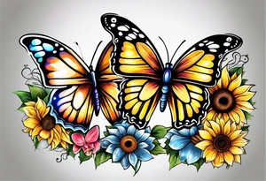 Sunflower with butterflies tattoo idea