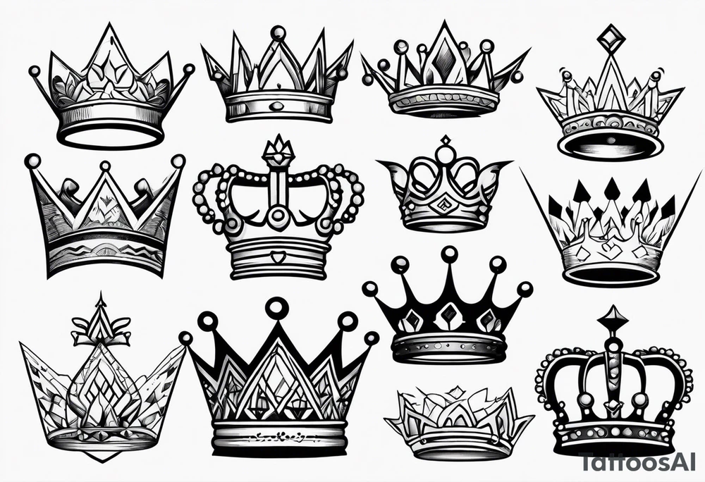 Variety of crowns style flash sheet tattoo idea