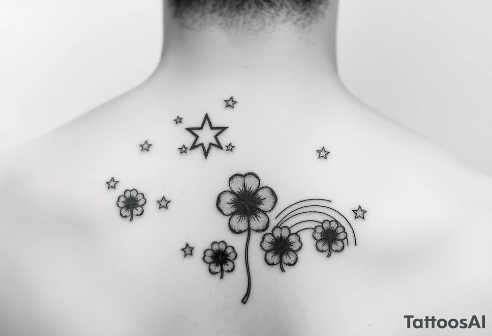 Stars swing four leaf clovers and rainbows tattoo idea