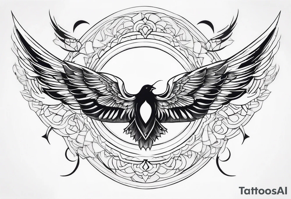 blackwork style with its wings outstretched in flight tattoo idea