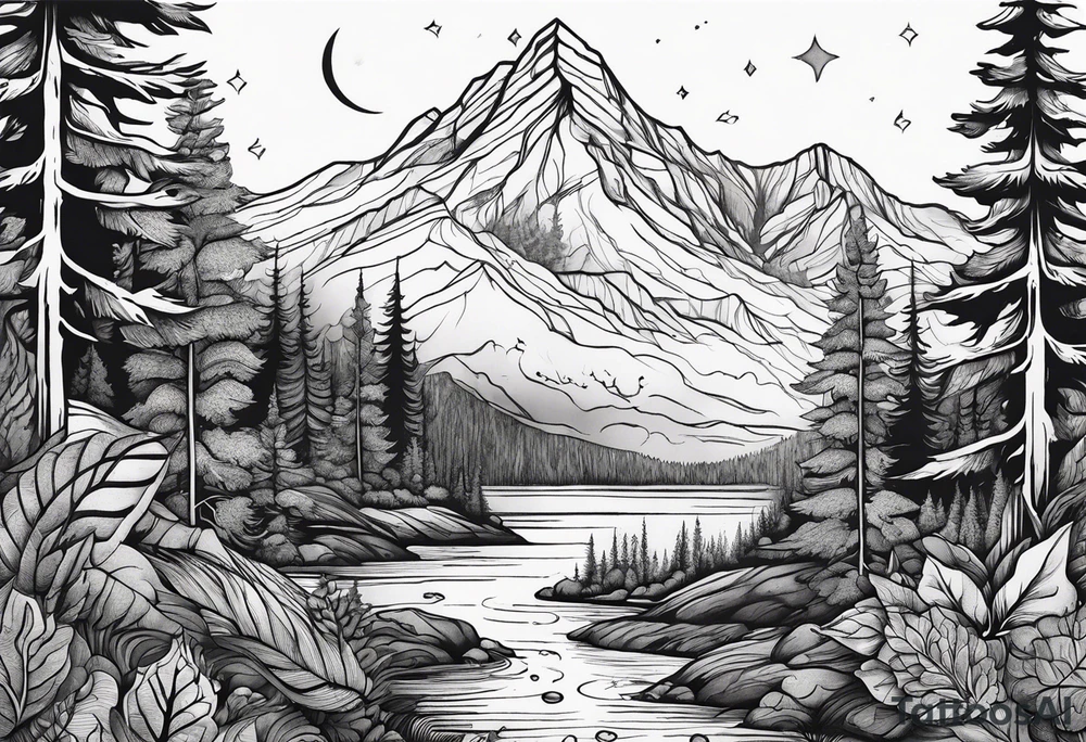 forest mountain forearm tattoo idea