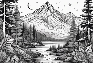 forest mountain forearm tattoo idea