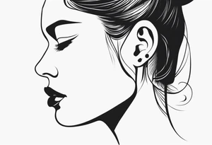 Human head with pointed ears long hair profile tattoo idea