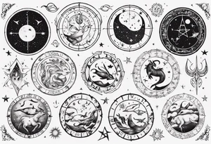nigh sky, showing zodiac sign for Pisces and Taurus tattoo idea