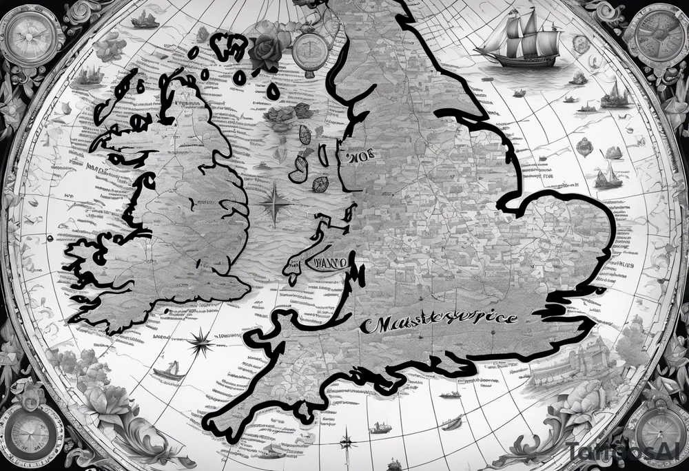 map of England with compass tattoo idea