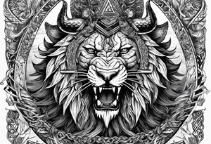 Valhalla sword shield  axe lion dragon 
Valknut barbed wire chains tattoo idea