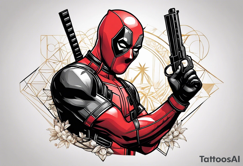 Deadpool with Golden pistol tattoo idea