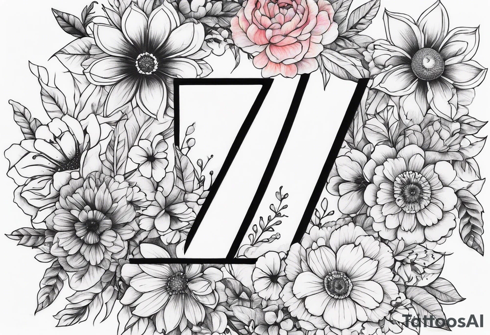 The number seven surrounded by colorful flowers tattoo idea The number seven surrounded by colorful flowers tattoo idea