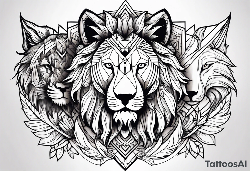 Lion,  wolf,  and phoenix tattoo idea