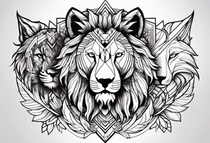 Lion,  wolf,  and phoenix tattoo idea