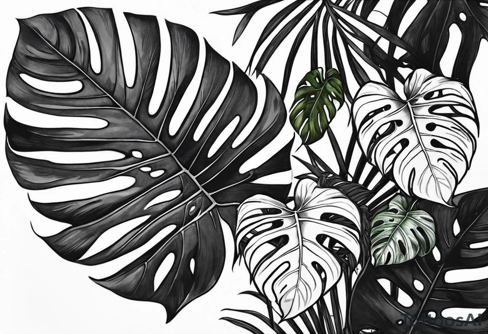 Monstera avec serpent caché dedans tattoo idea