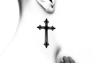 orthodox christian cross relatively small on side of left neck tattoo idea