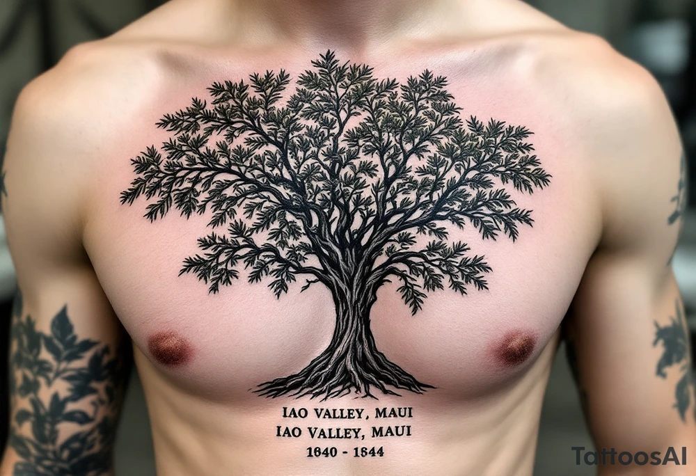 Breadfruit tree in iao valley maui with coordinates underneath tattoo idea