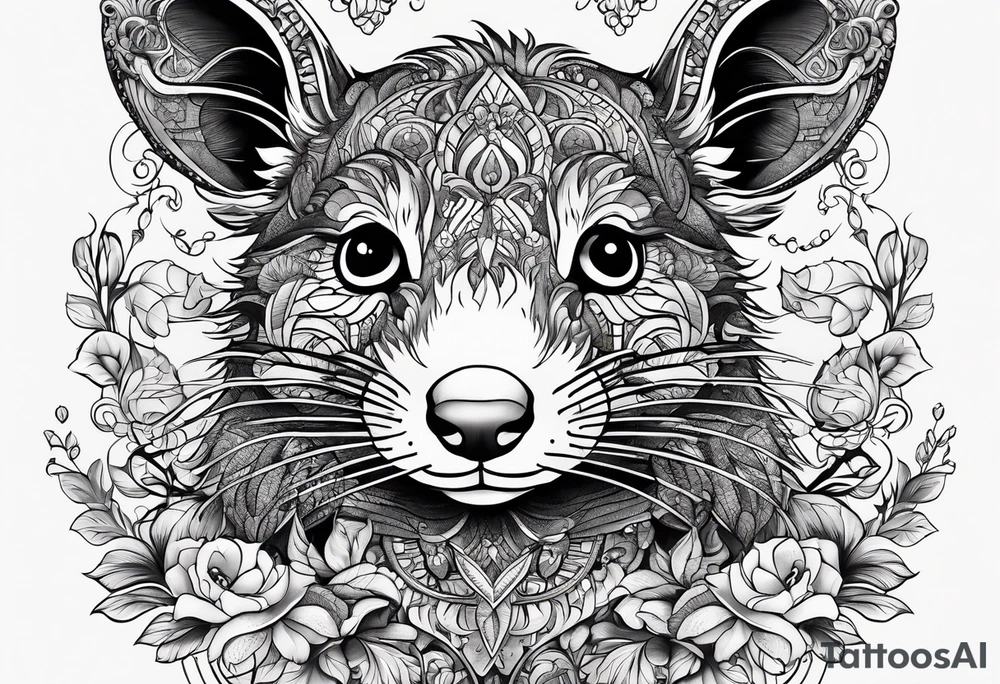 Wood rat, feminine, gentle, beautiful, seen from underneath tattoo idea