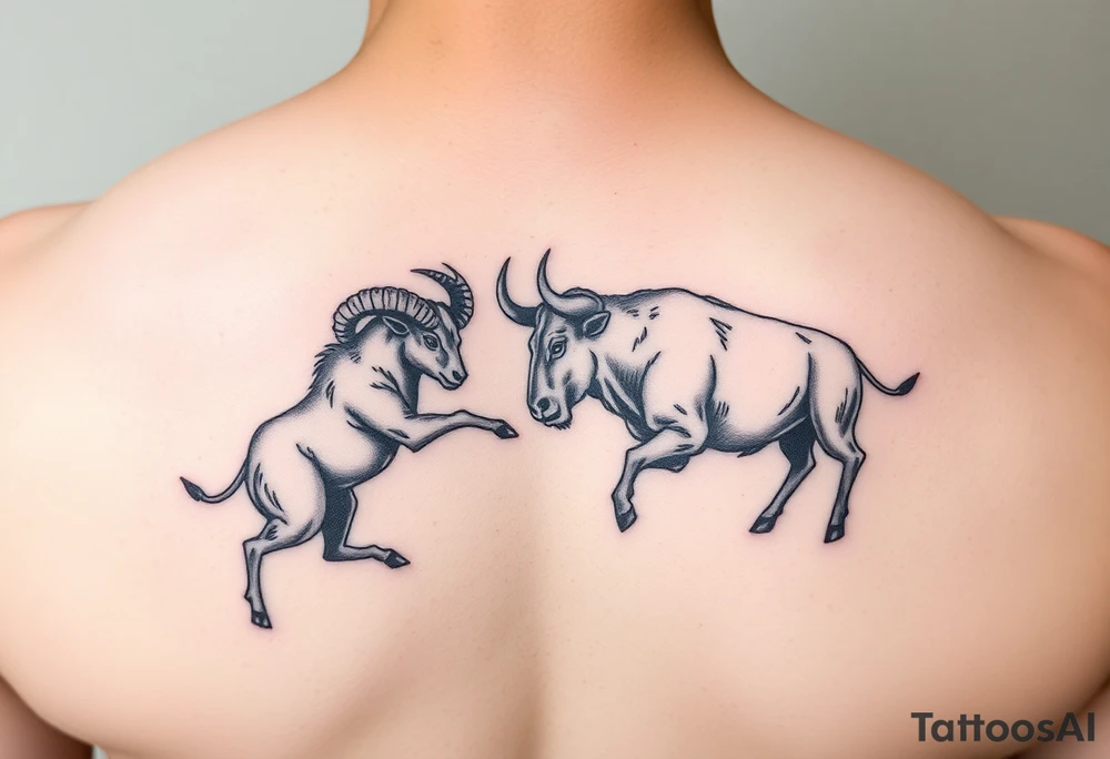 ram and a bull fighting tattoo idea