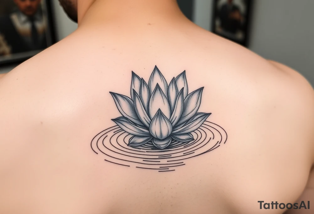 serene lotus flower emerging from sacred waters with ripples tattoo idea