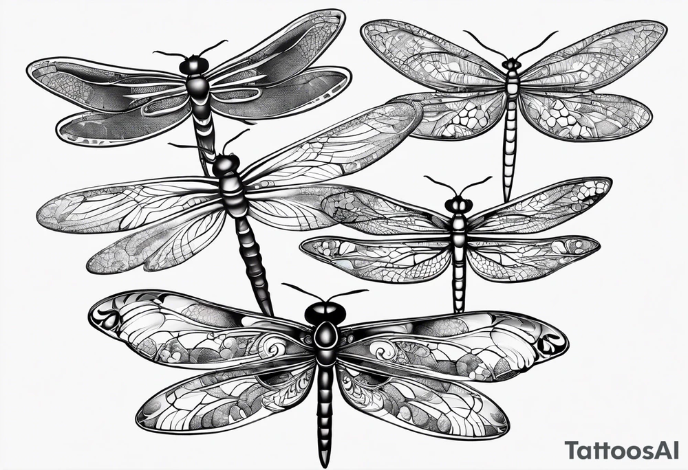 4 dragonflies flying together simple tattoo idea