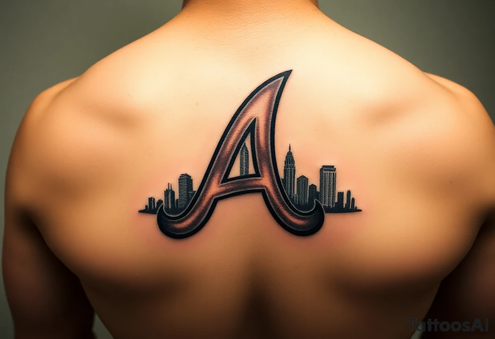 Atlanta Braves letter logo “A” overlapping a piece of the Atlanta skyline in the back. Small and jam packed tattoo idea