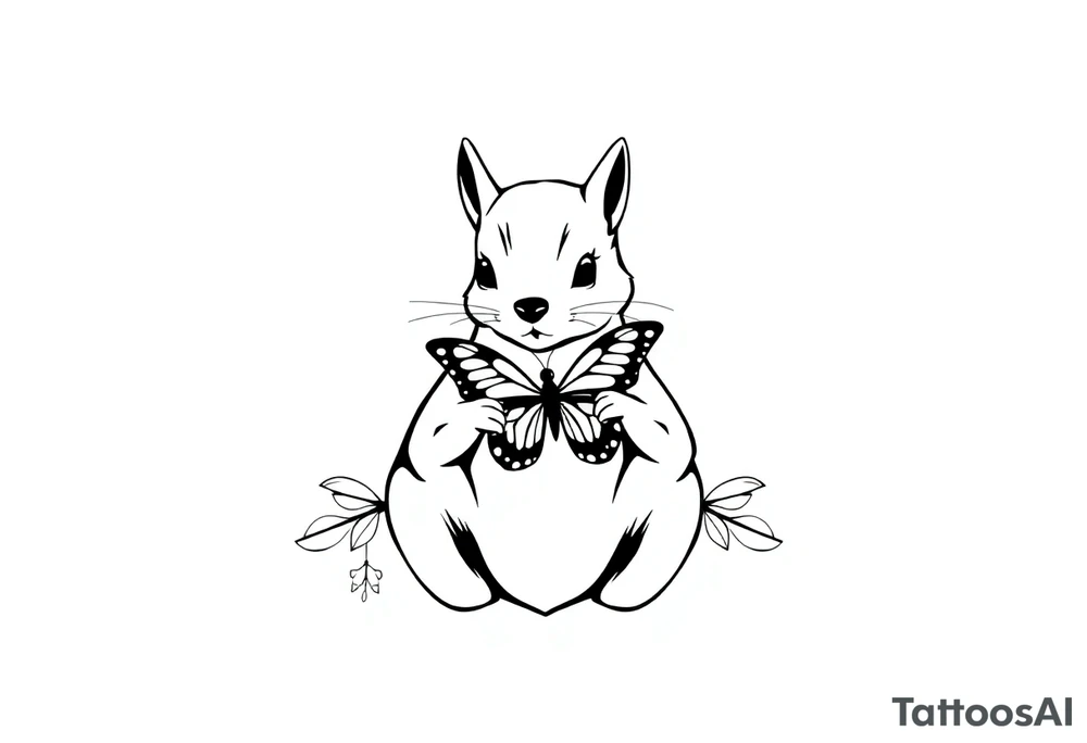 A Squirrel with a butterfly in hands tattoo idea