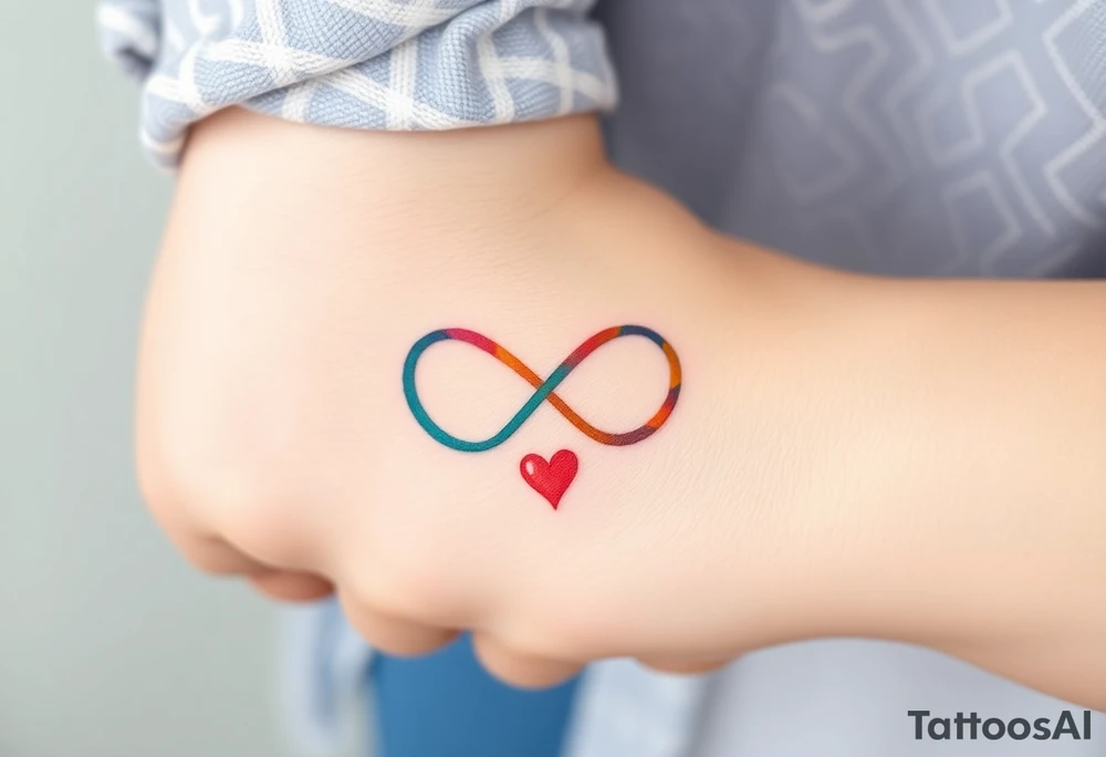 infinity symbol in rainbow colors and hearts at its ending tattoo idea