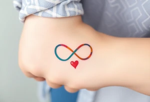 infinity symbol in rainbow colors and hearts at its ending tattoo idea
