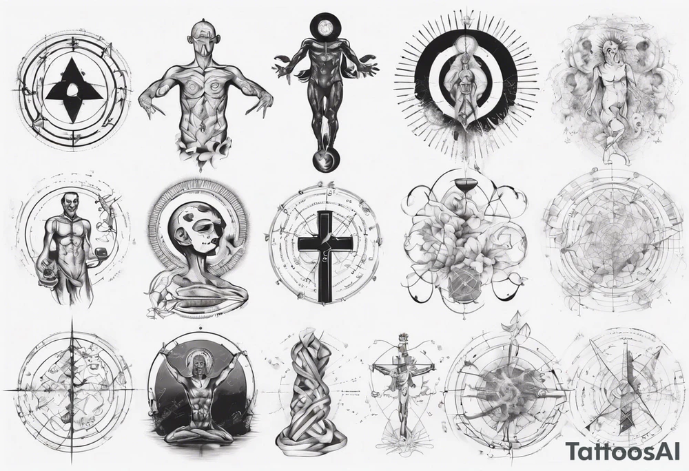 The study of human body and religion combined with emphasis on math and physics tattoo idea