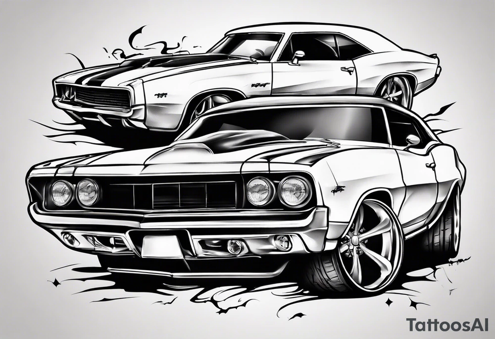 Muscle car funny design tattoo idea