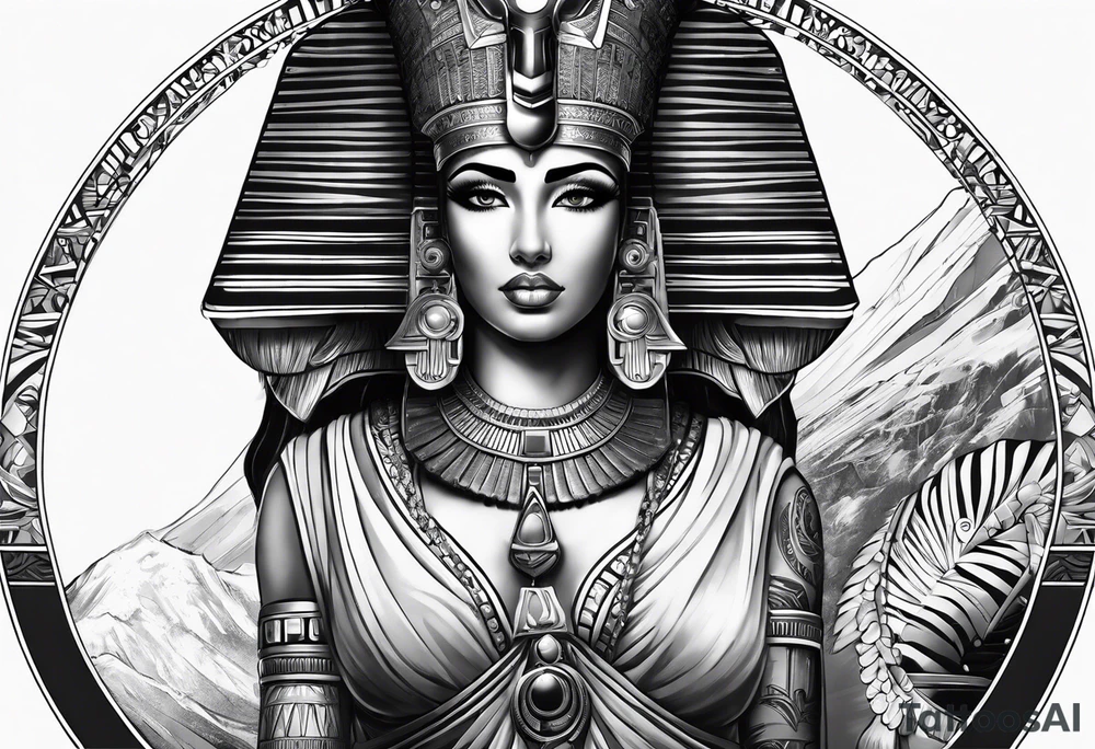 Sleeve with cleopatra, Horus tattoo idea
