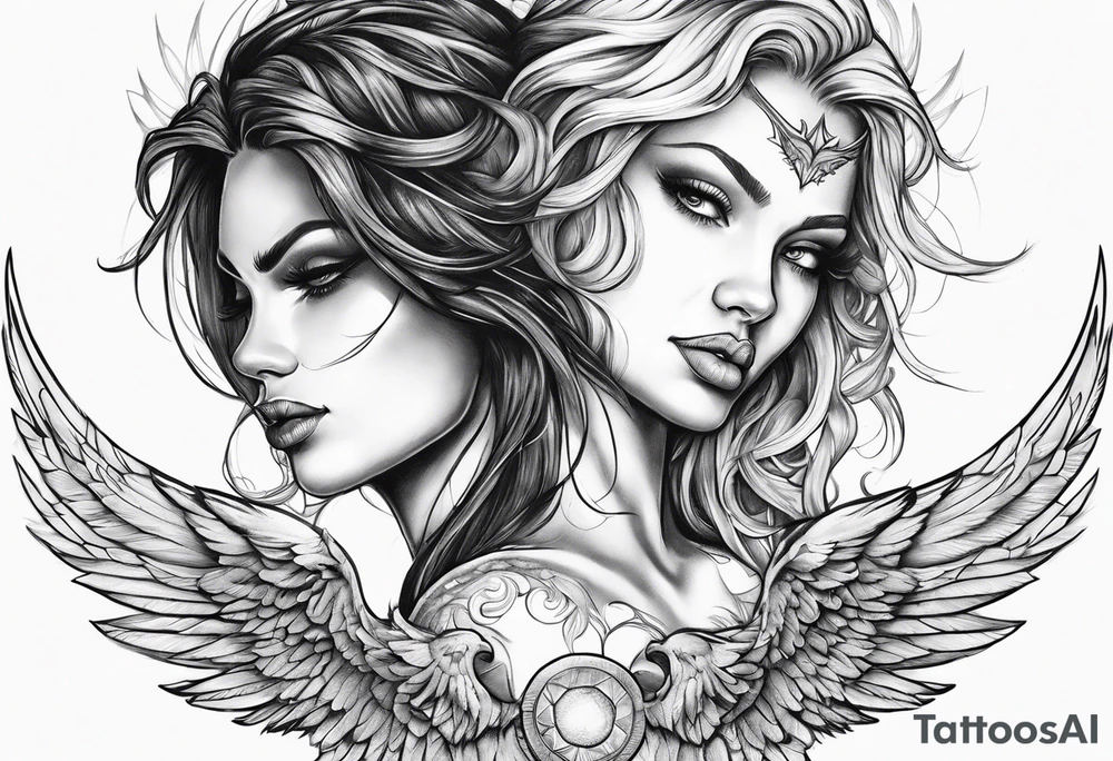 And angel and demon whispering at each other tattoo idea