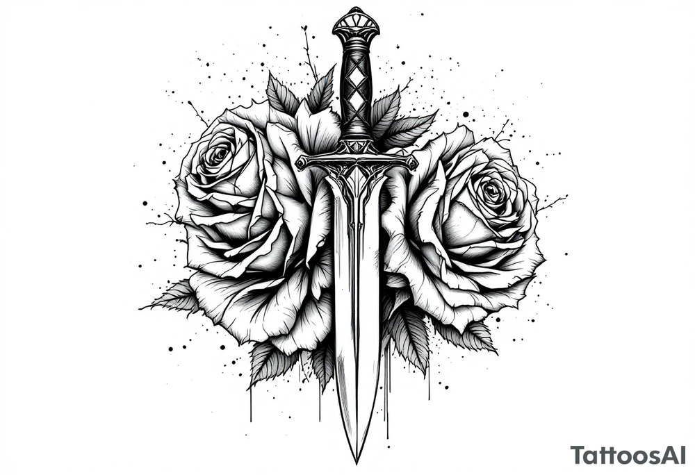 Roses with a dagger through tattoo idea