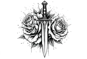 Roses with a dagger through tattoo idea
