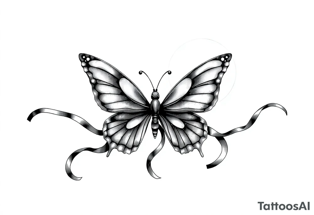 ethereal butterfly with flowing silk ribbons in moonlight tattoo idea