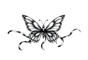 ethereal butterfly with flowing silk ribbons in moonlight tattoo idea