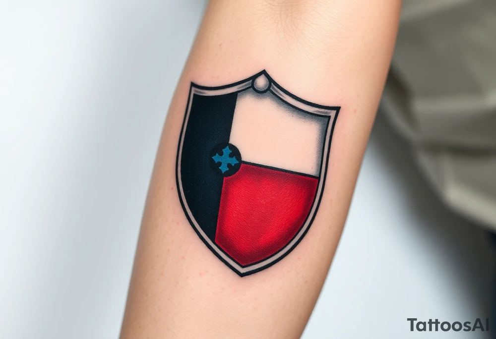 A medieval knight’s shield featuring the Czech flag’s colors, symbolizing strength and heritage tattoo idea