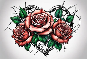 Three roses with barbed wire wrapped around them and a broken heart tattoo idea