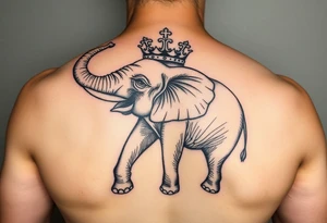 Elephant with trunk up, queen crown tattoo idea