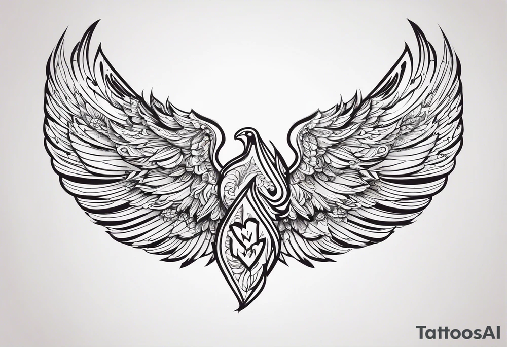 “P” with angle wings small tattoo idea