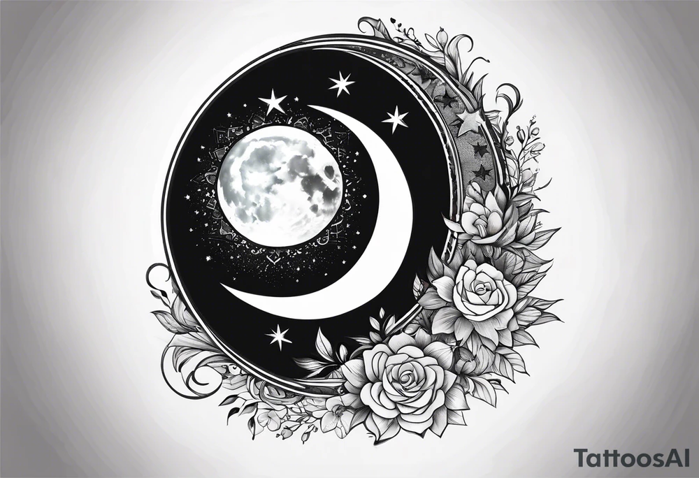 lower back dainty star and moon tattoo tattoo idea