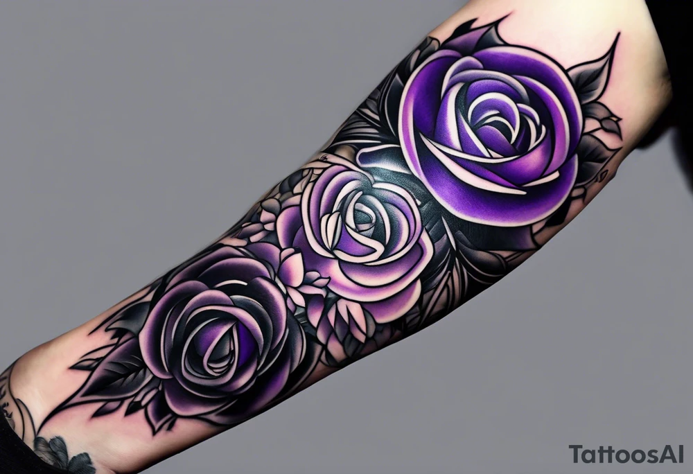 lines around wrist, abstract, black and purple, covered from wrist to forearm, fully covered, no borders, blackwork, no faces tattoo idea